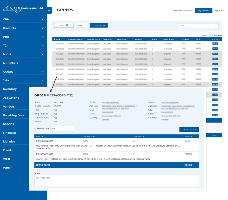 Custom ERP System: Tailored for ADM Engineering's Operations